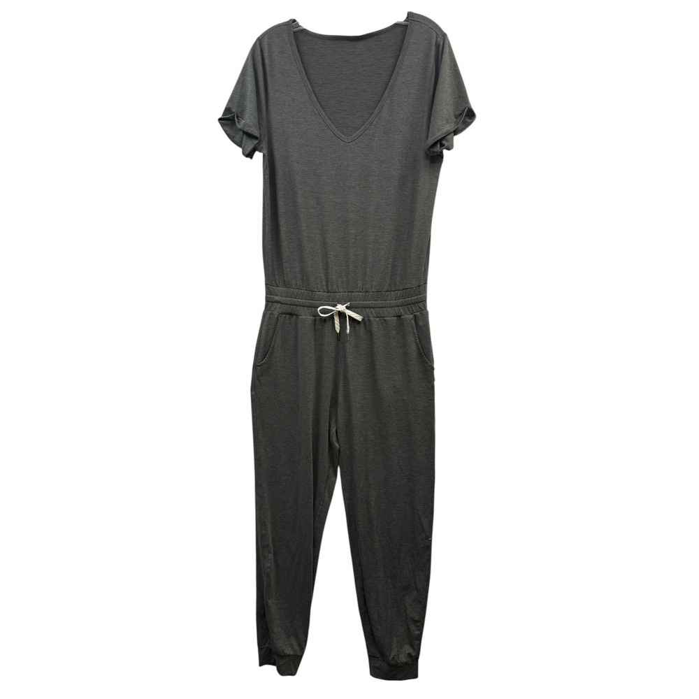 Vuori All Day Jumpsuit Charcoal V Neck Short Sleeve Drawstring Lounge Romper M